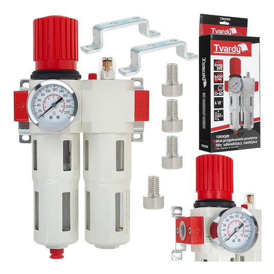 Odlučovač vody a mazacia jednotka s regulátorom tlaku 1/2'' Tvardy