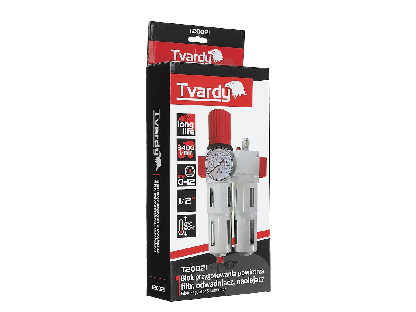 Odlučovač vody a mazacia jednotka s regulátorom tlaku 1/2'' Tvardy