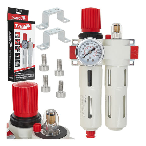 Odlučovač vody a mazacia jednotka s regulátorom tlaku 1/4'' Tvardy