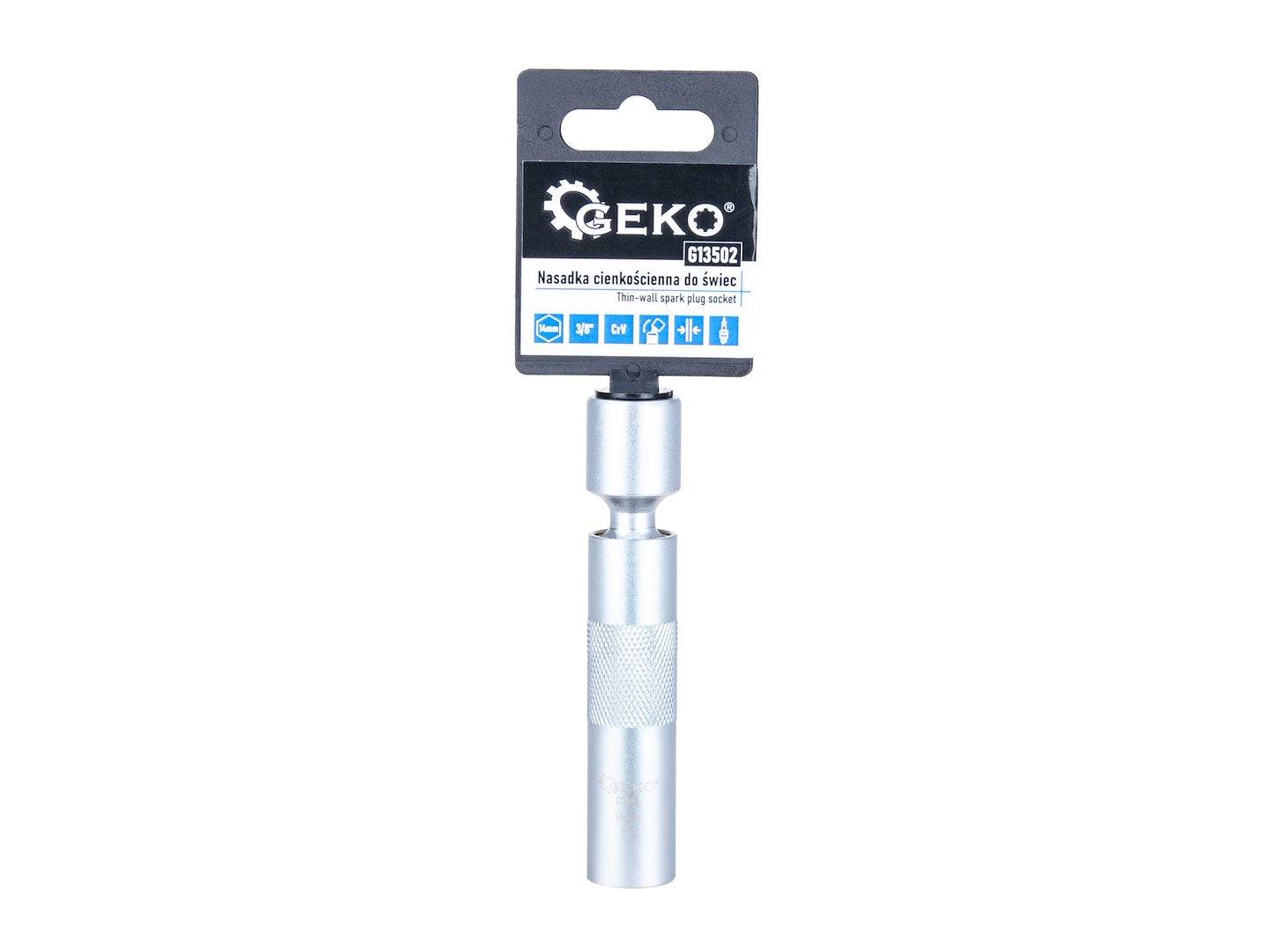 Nástrčná hlavica - kľúč na sviečky 14mm, 3/8'', s kardanovým kĺbom, tenkostenná, CrV, Geko