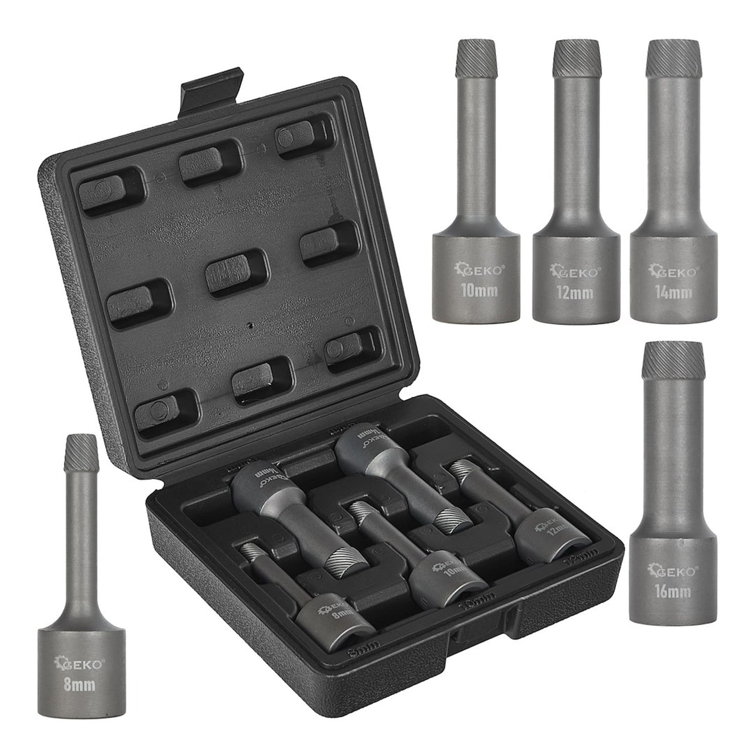 Sada vyťahovákov na poškodené a zalomené skrutky 1/2'', 8 - 16mm, SNCM+V, 5ks, Geko