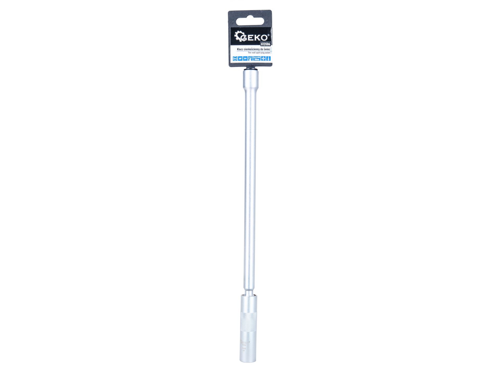 Nástrčná hlavica - kľúč na sviečky, 14mm, 3/8'', 310mm, s kardanovým kĺbom, tenkostenná, CrV, Geko