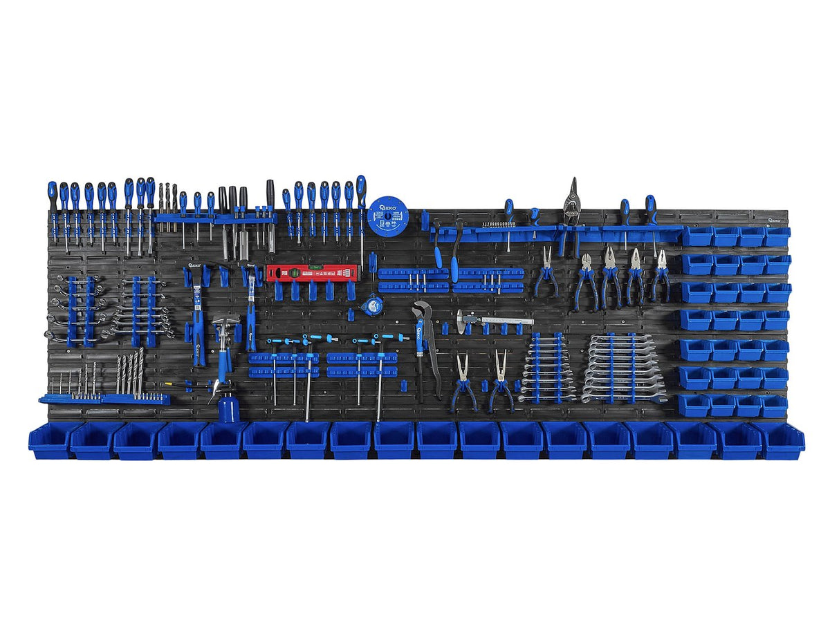 Nástenný organizér na náradie s úložnými boxami 2304x780mm, 140ks, Geko