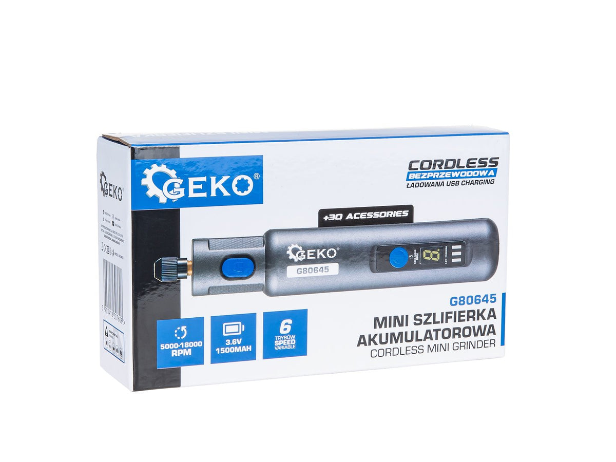 Mini akumulátorová brúska 3,6V 1500mAh, s príslušenstvom, Geko