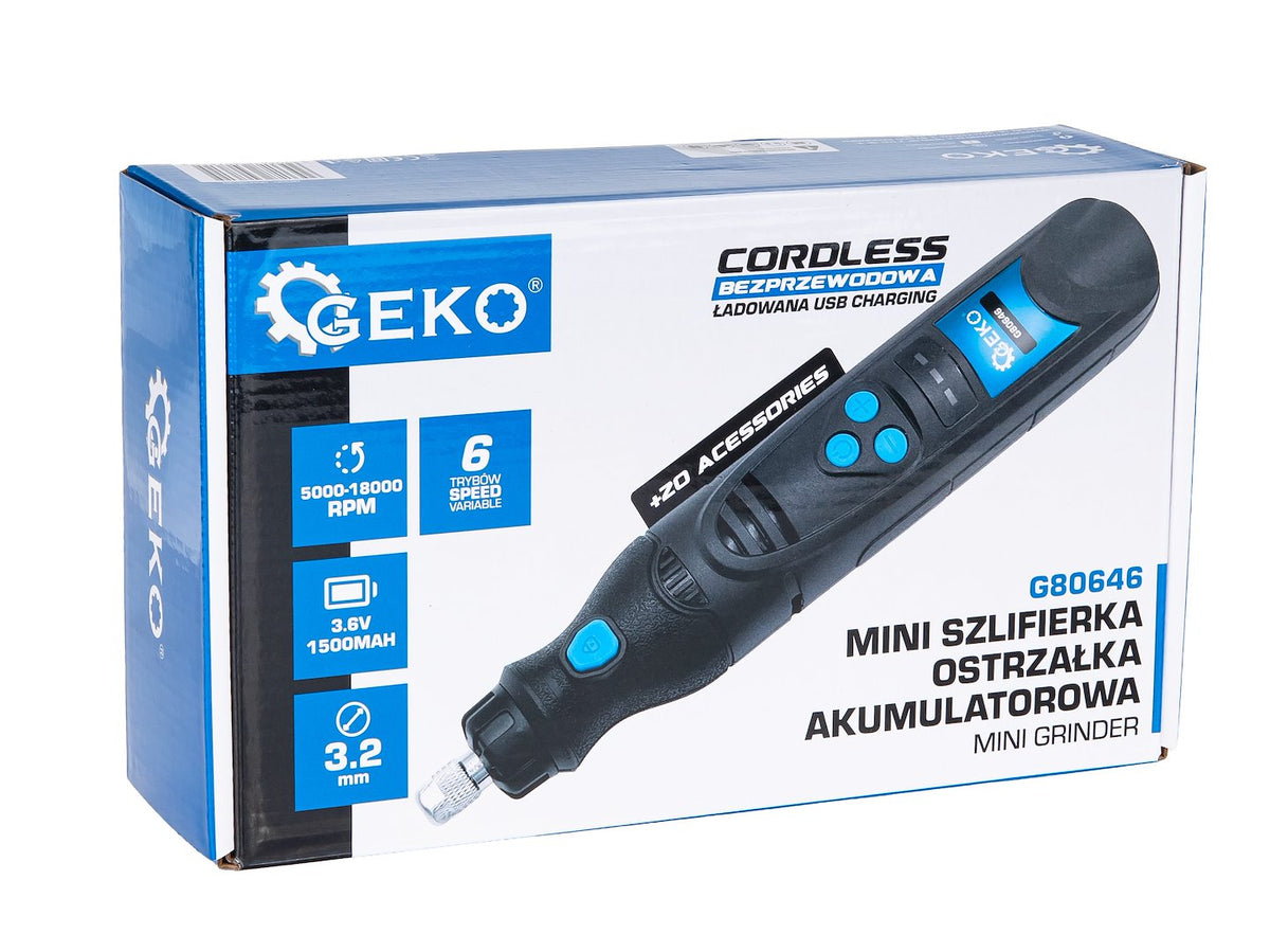 Mini akumulátorová brúska s príslušenstvom 3,6V 1500mAh, Geko