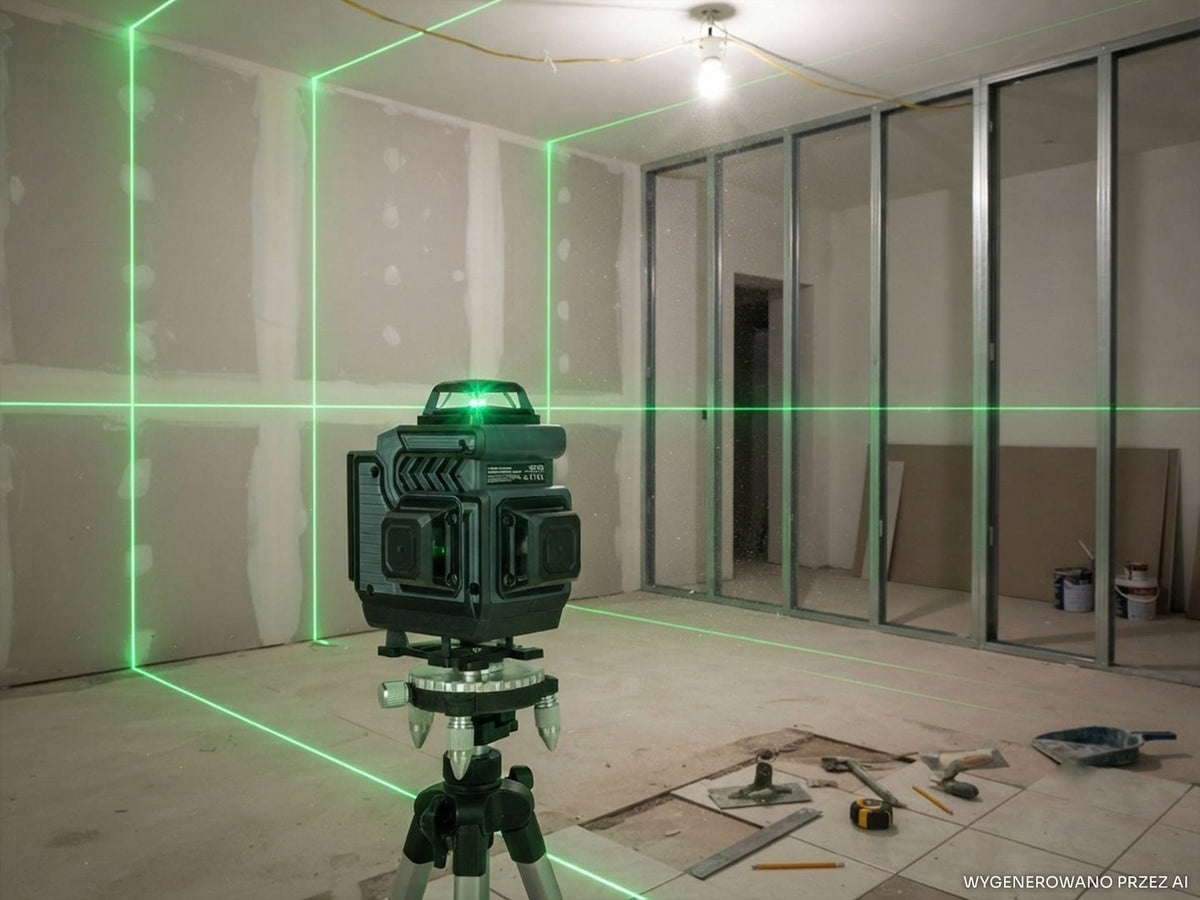 Laserová vodováha - krížový laser 4D, 360° so 16 lúčmi, 2 akumulátory a statív