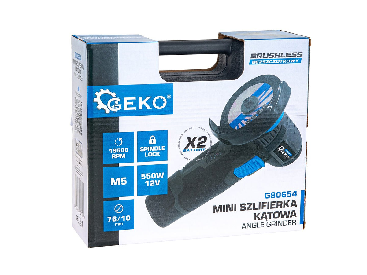 Mini akumulátorová uhlová brúska 76mm 12V s 2 akumulátormi Geko
