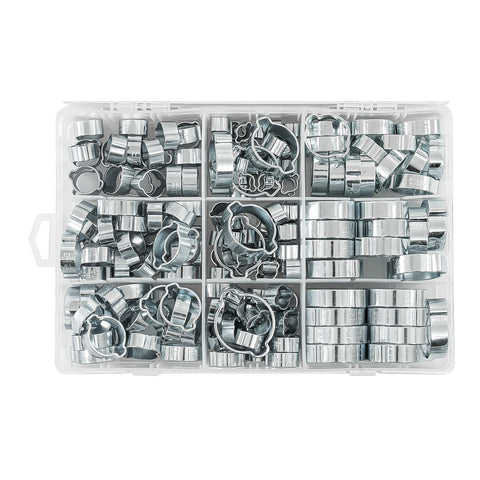 Sada 175 oceľových pozinkovaných hadicových spôn typu 2 s dvoma uškami