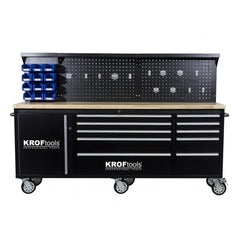 Dielenský pracovný stôl s panelom, 10 zásuviek, drevená pracovná doska 213cm, Kroftools Profesional Portugalsko
