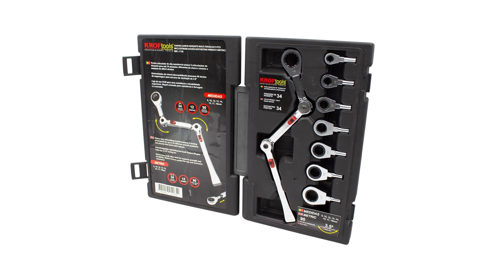 Sada očkových kľúčov s račňou, kĺbom a vymeniteľnou hlavou 9 kusov exo-fit