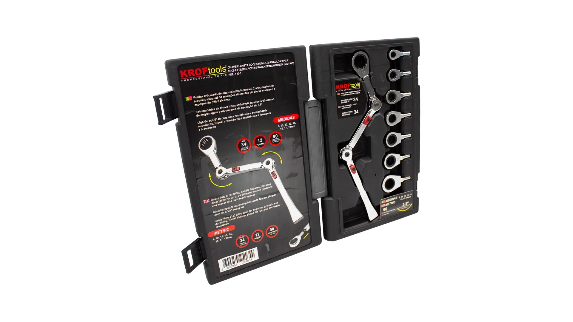 Sada očkových kľúčov s račňou, kĺbom a vymeniteľnou hlavou 9 kusov exo-fit