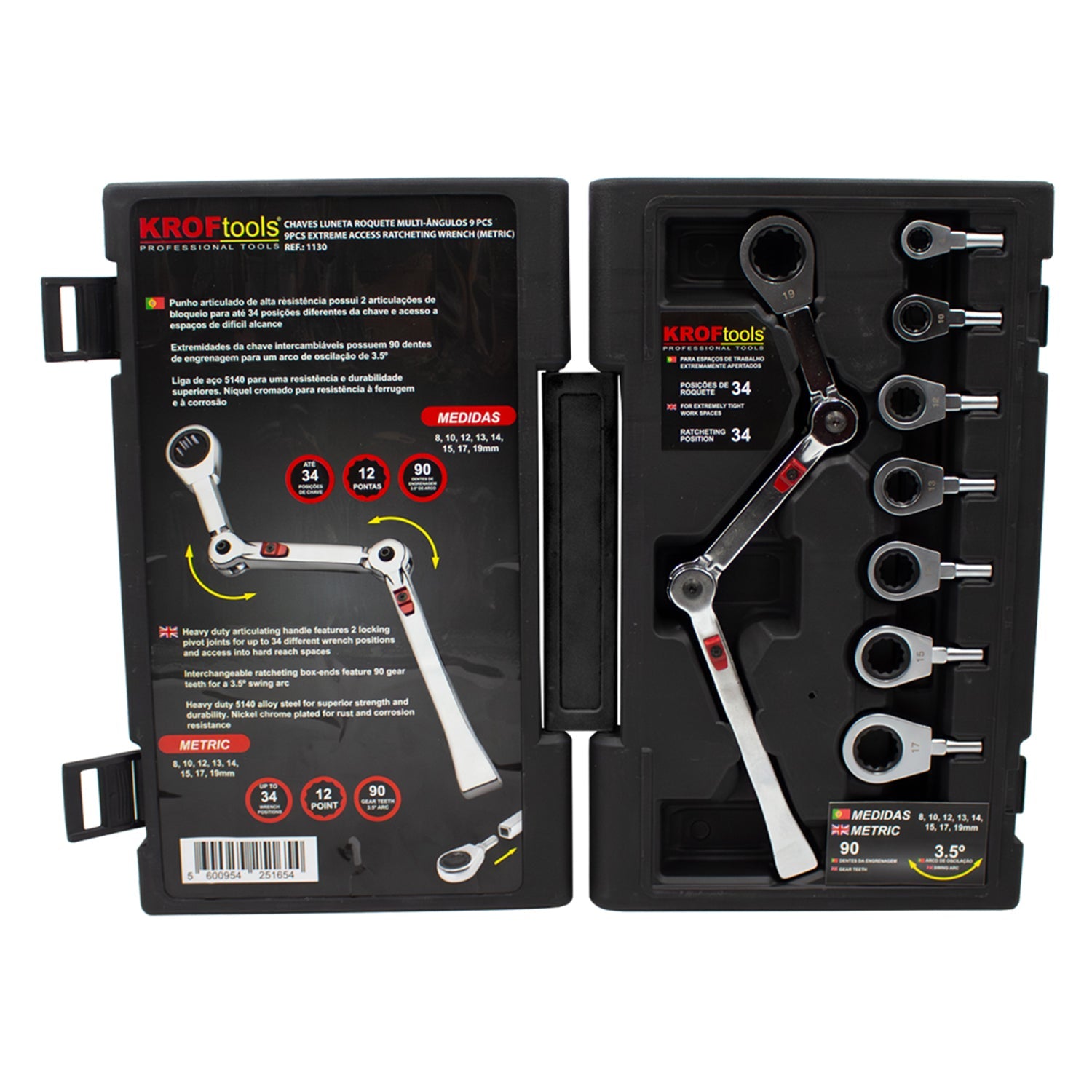 Sada očkových kľúčov s račňou, kĺbom a vymeniteľnou hlavou 9 kusov exo-fit