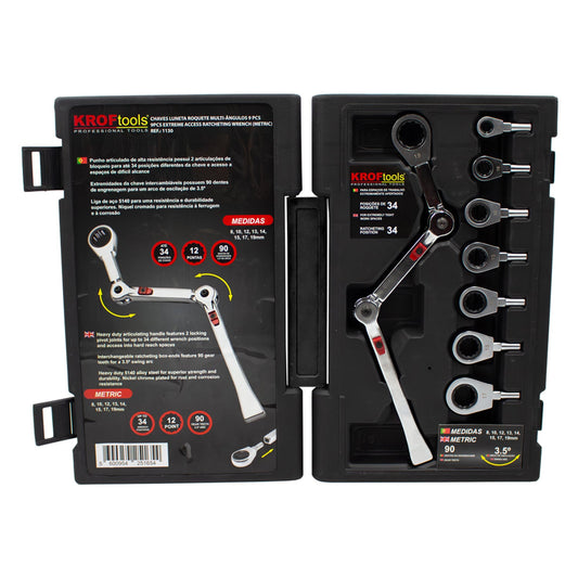 Sada očkových kľúčov s račňou, kĺbom a vymeniteľnou hlavou 9 kusov exo-fit