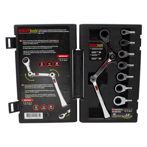 Sada očkových kľúčov s račňou, kĺbom a vymeniteľnou hlavou 9 kusov exo-fit