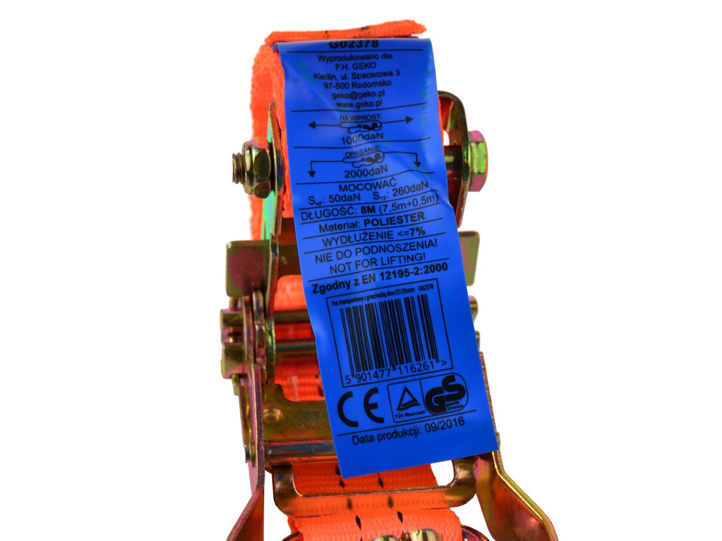 Upínací popruh s račňou 8 m 2 t 35 mm