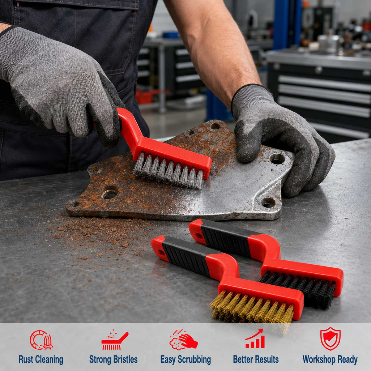 Drôtené kefy na čistenie a odstraňovanie hrdze, sada 3ks, dĺžka 170mm, Gebo Tools