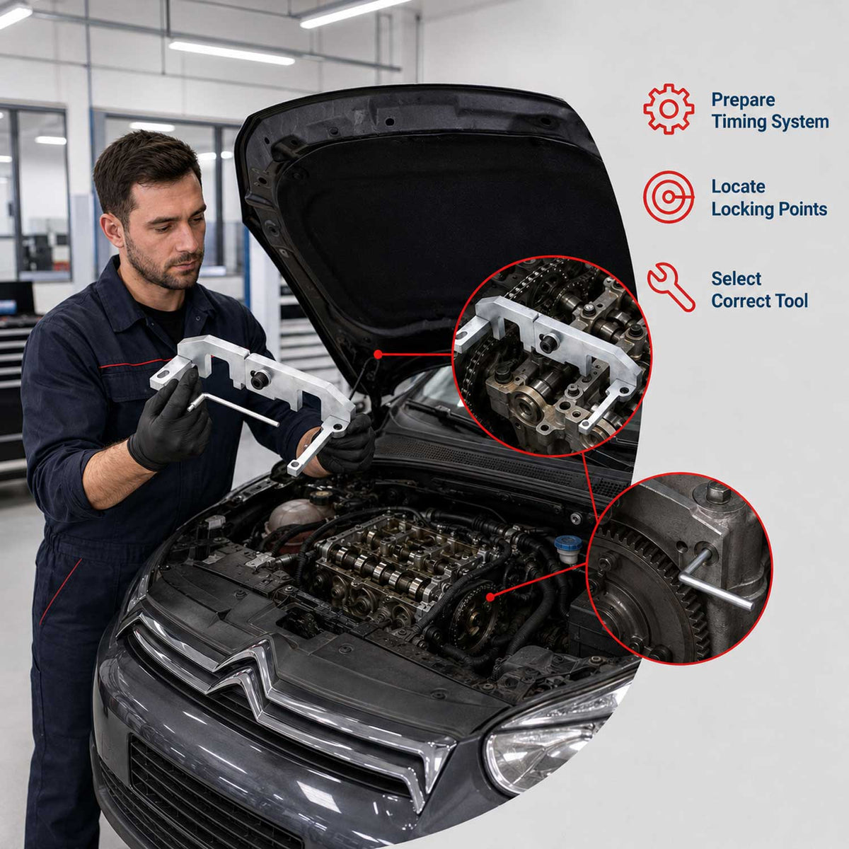 Aretačná sada rozvodov - aretačné prípravky Citroën Peugeot PSA 1.0 1.2 VTI THP E-VTI