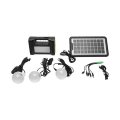 Prenosná sada LED osvetlenia, 3 žiarovky, reflektor, solárny panel a batéria 6V, 4,5Ah, vhodné na rybolov kempovanie GD-17