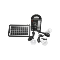 Prenosná sada LED osvetlenia, 3 žiarovky, reflektor, solárny panel a batéria 6V, 3Ah, vhodné na rybolov kempovanie GD-17