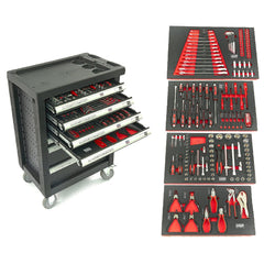 Profesionálna skrinka - dielenský vozík s náradím, so 7 zásuvkami, 154ks náradia, 4 vložky carbon - premium, HBM Holandsko