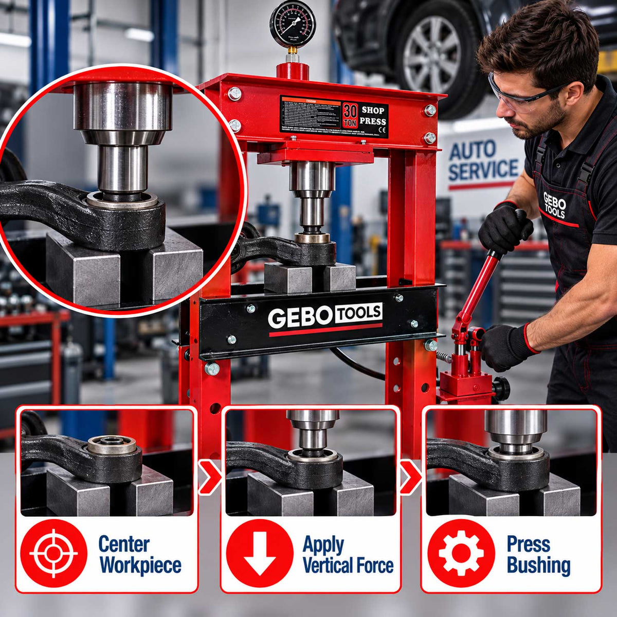 Hydraulický lis s dvojstupňvým čerpadlom 30t, Gebo Tools