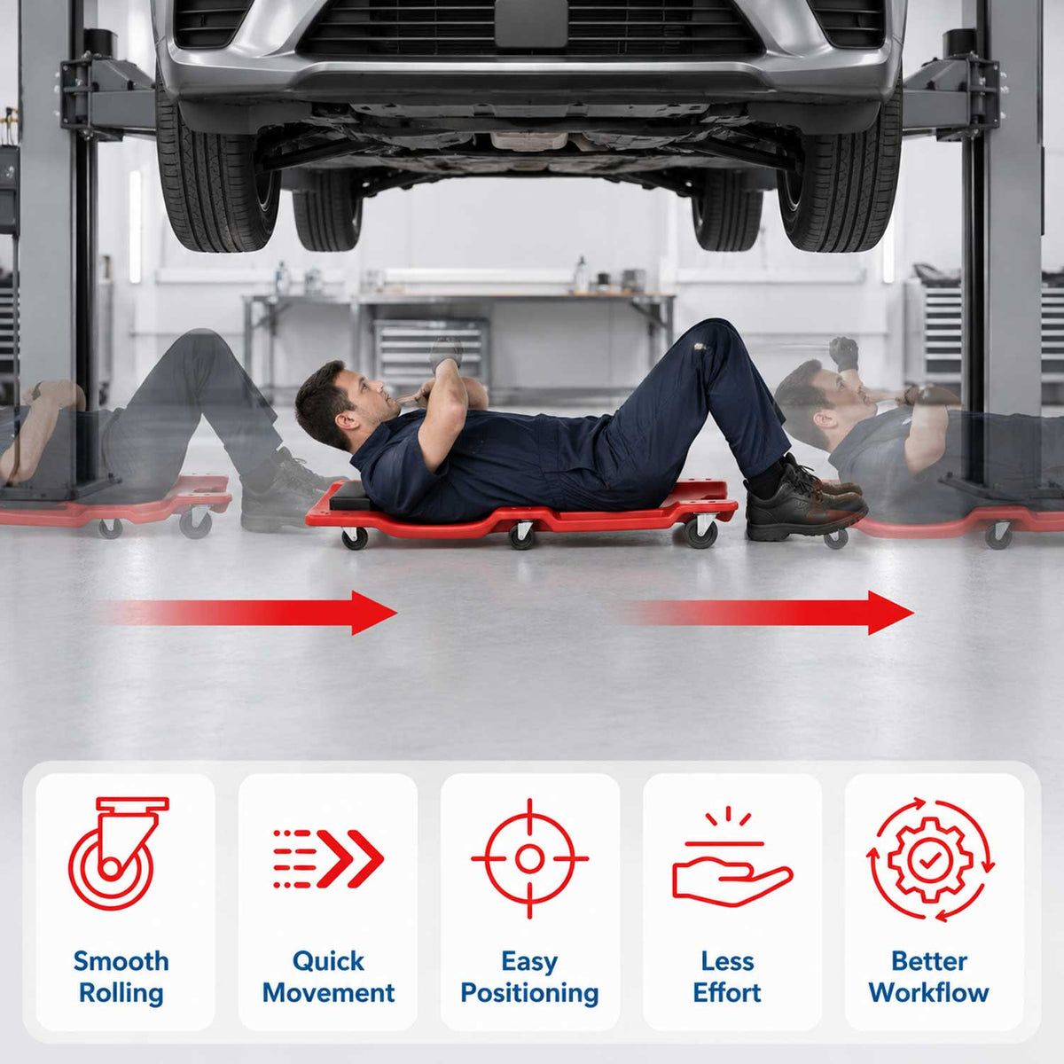 Montážne ležadlo pre automechanikov červené Gebo Tools