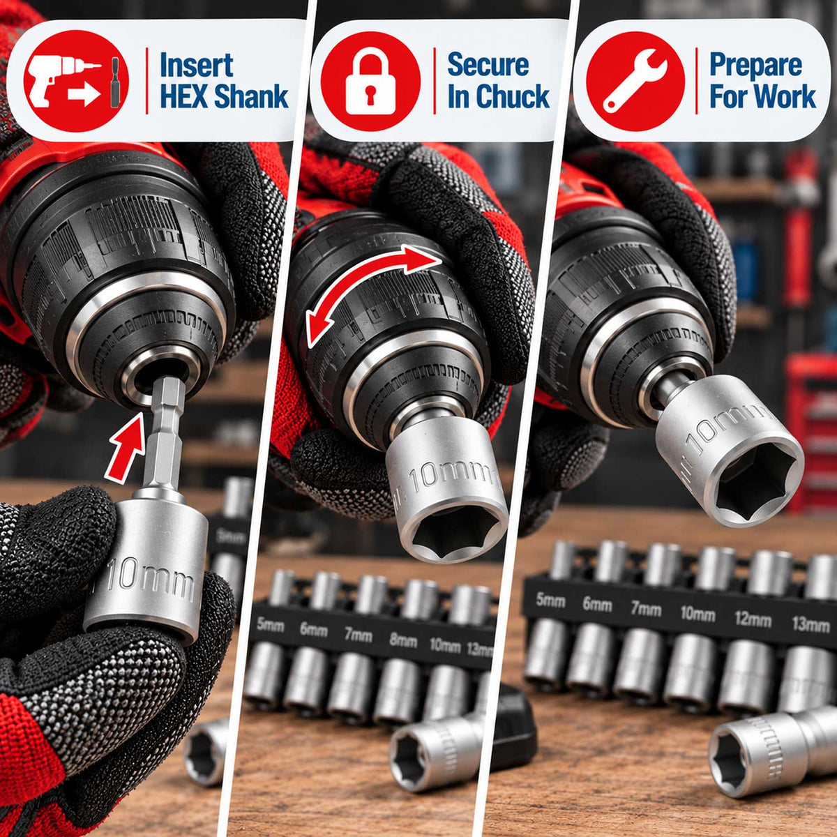 Sada nástrčných hlavíc s uchytením do vŕtačky, 5 - 13mm, Gebo Tools