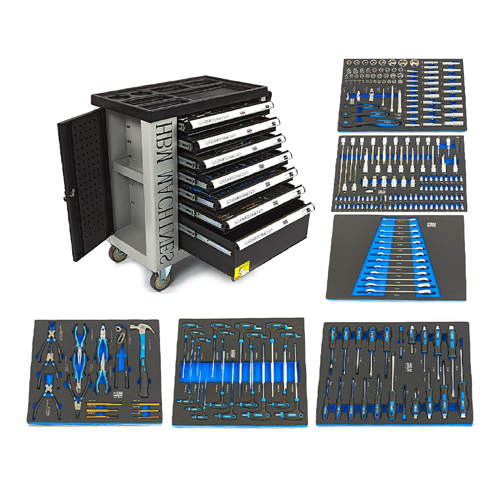 Profesionálna skrinka - dielenský vozík s náradím, so 7 zásuvkami, 245ks náradia, 6 vložiek carbon - HBM Holandsko, premium