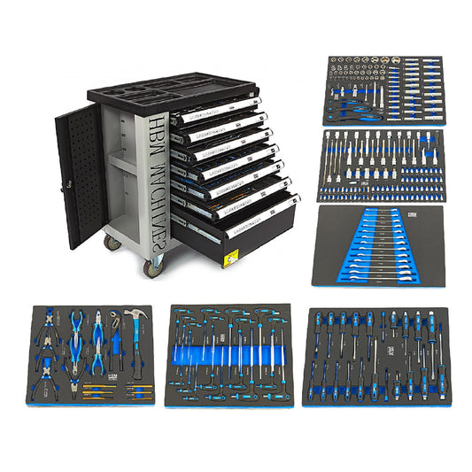 Profesionálna skrinka - dielenský vozík s náradím, so 7 zásuvkami, 245ks náradia, 6 vložiek carbon - HBM Holandsko, premium