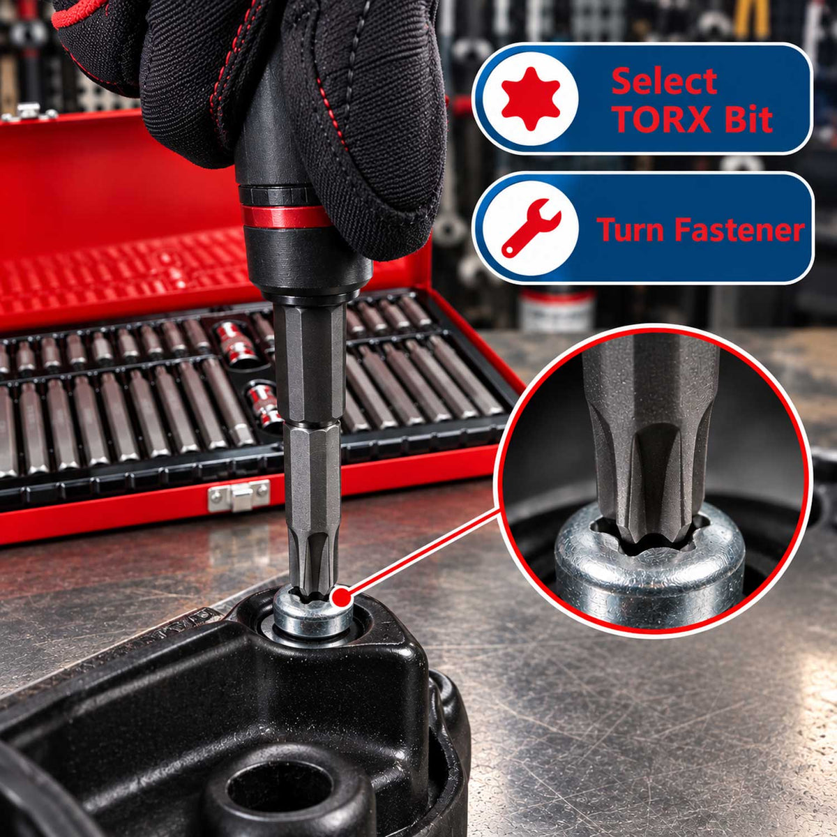 Sada bitov Imbus, Torx, XZN, Hex, Spline, 40ks, v kovovom kufríku, Gebo Tools