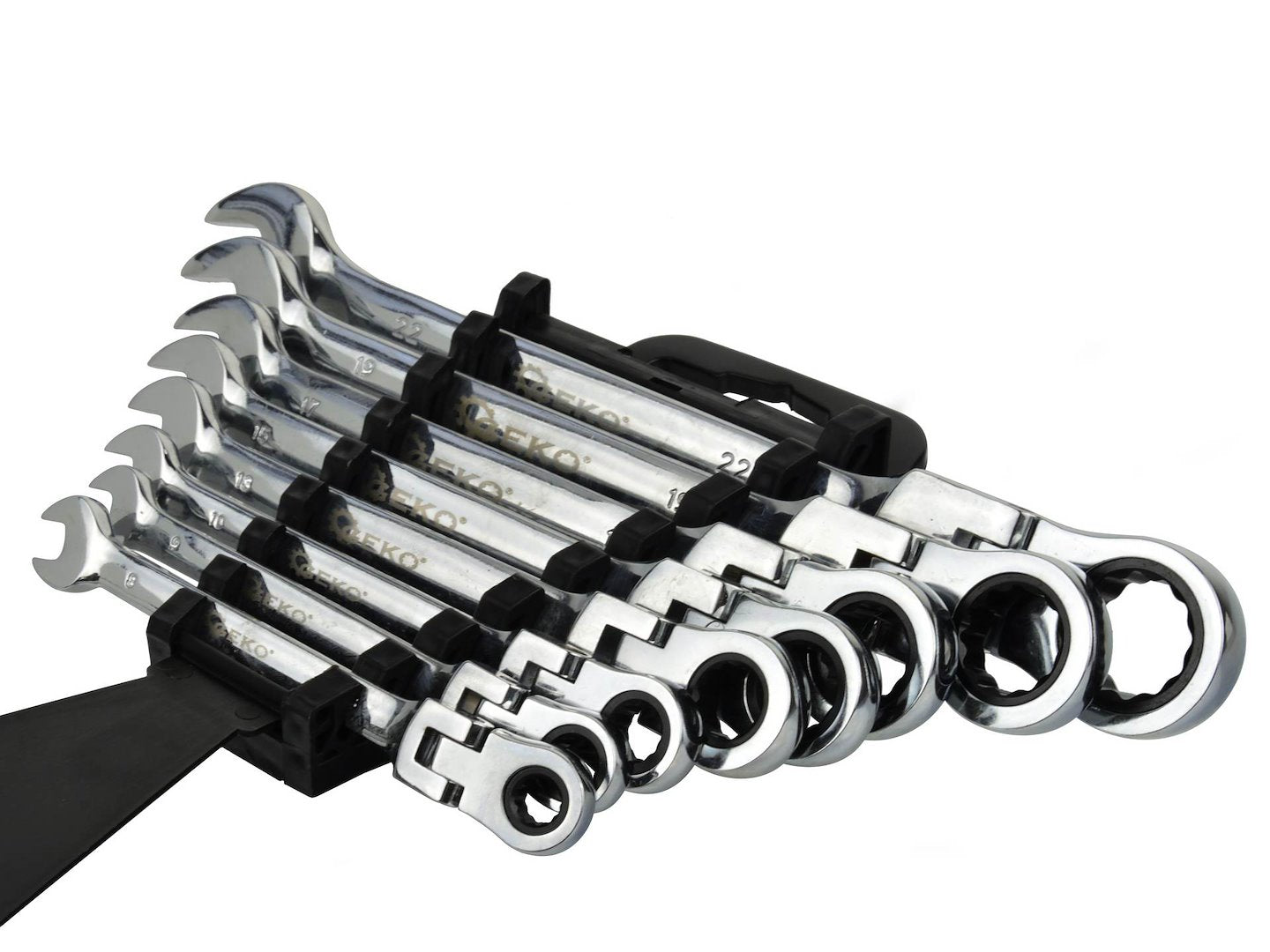 Sada kombinovaných očko-plochých kľúčov s račňou a kĺbom 8ks 8 - 22mm Geko