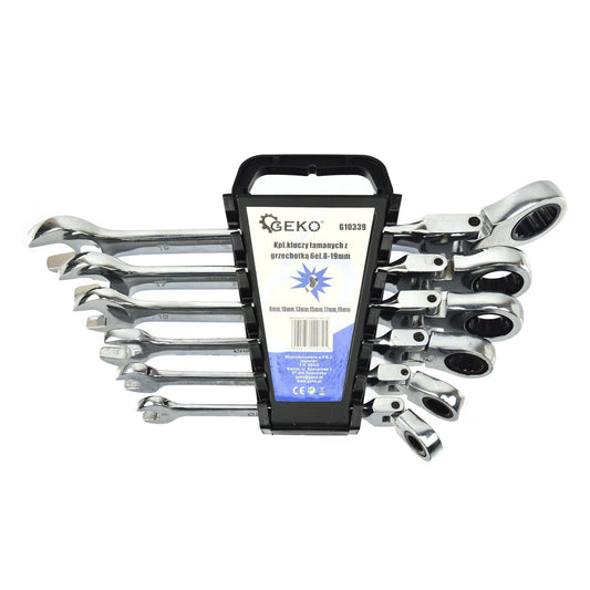 Sada kombinovaných očko-plochých kľúčov s račňou a kĺbom 6ks 8 - 19mm Geko