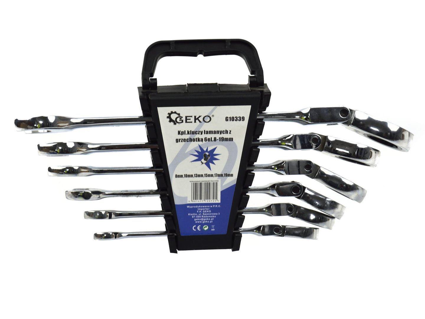 Sada kombinovaných očko-plochých kľúčov s račňou a kĺbom 6ks 8 - 19mm Geko