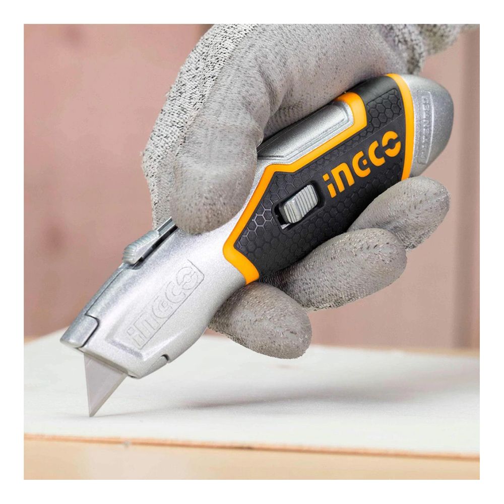 Skladací kovový orezávač s gumovou rukoväťou a 5 náhradnými čepeľami ingco