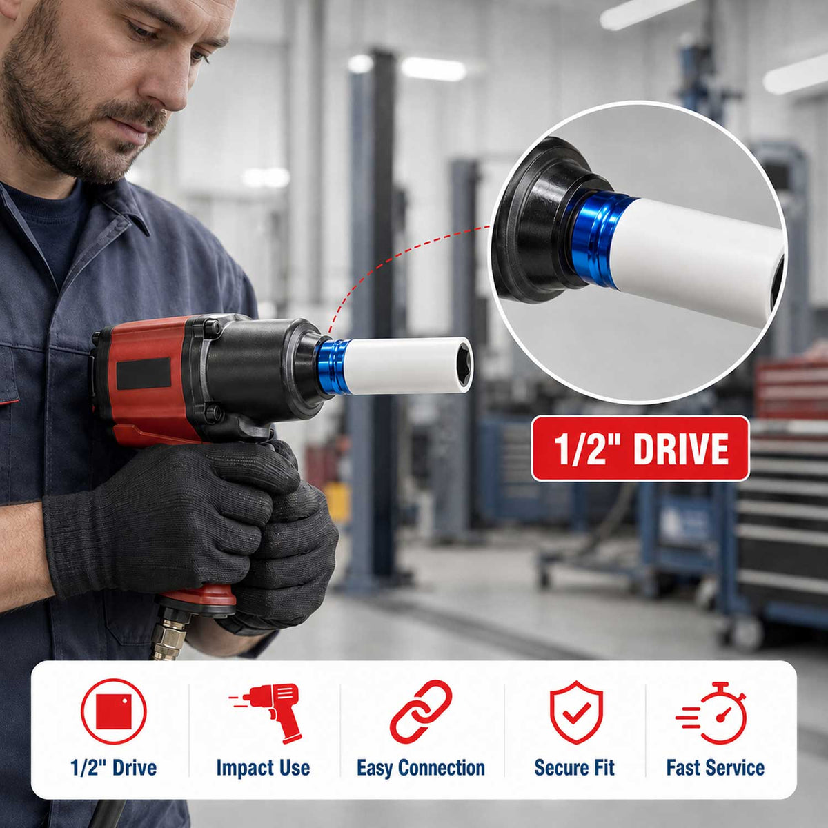 Sada nástrčných hlavíc - kľúčov pre zliatinové disky s ochrannou manžetou 1/2", 17 - 22mm, 4ks Gebo Tools