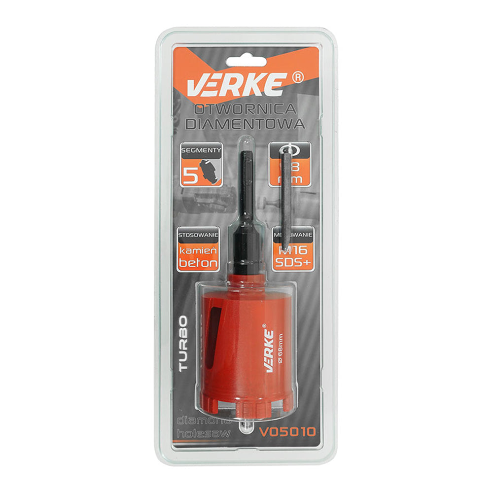 Diamantový vykružovací korunkový vrták 68mm, M16, SDS Plus, 5 turbo segmentov, na betón a tehlu