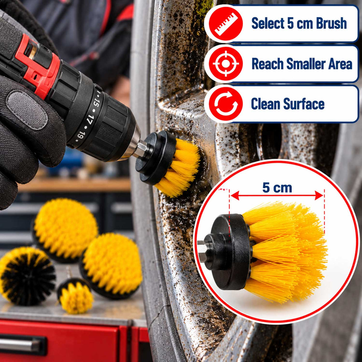 Sada 4ks čistiacich kefiek s adaptérom pre vŕtačku, Gebo Tools