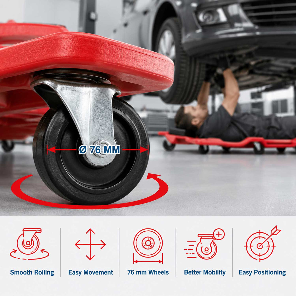 Montážne ležadlo pre automechanikov červené Gebo Tools