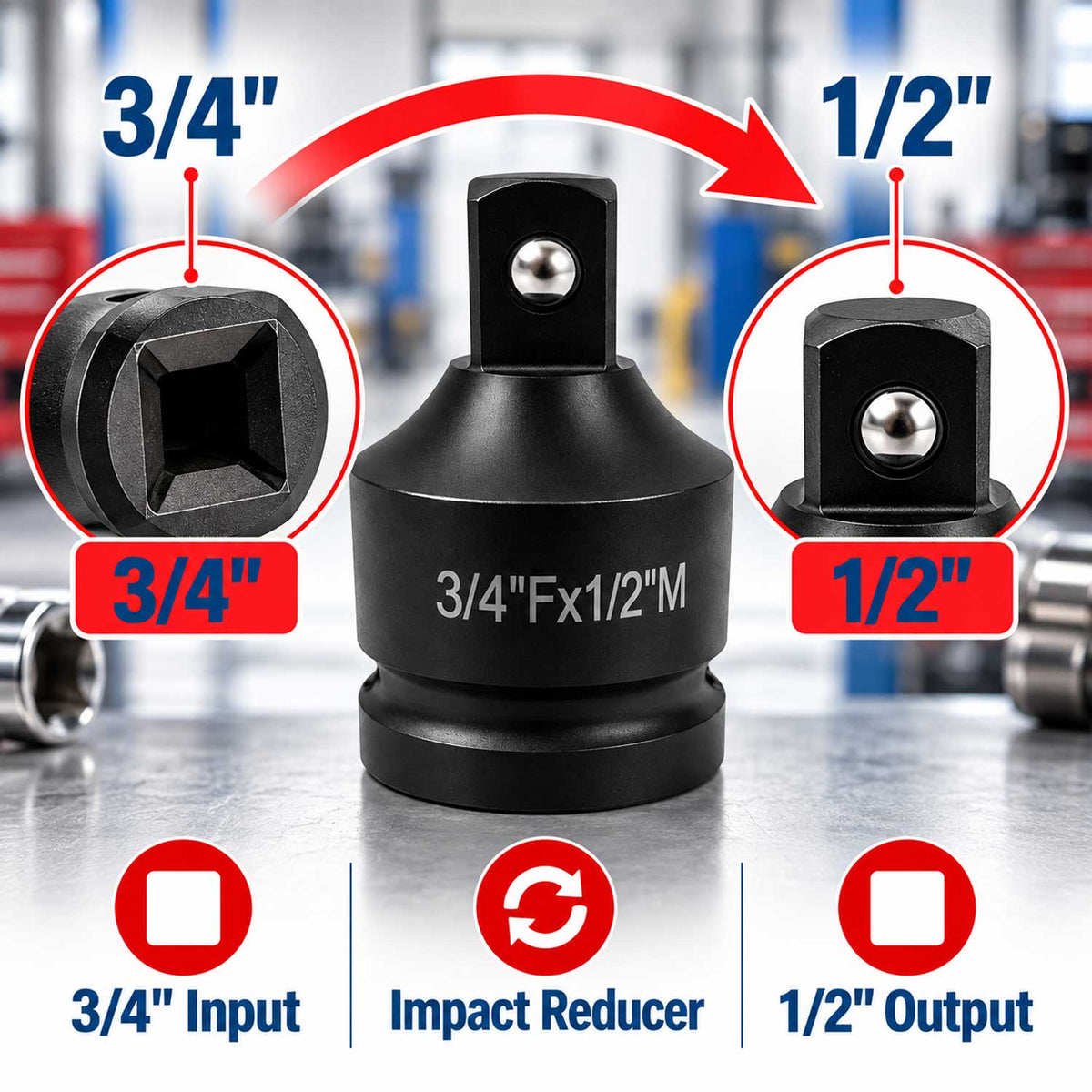 Rázový adaptér - redukcia 3/4'' 1/2'' Gebo Tools