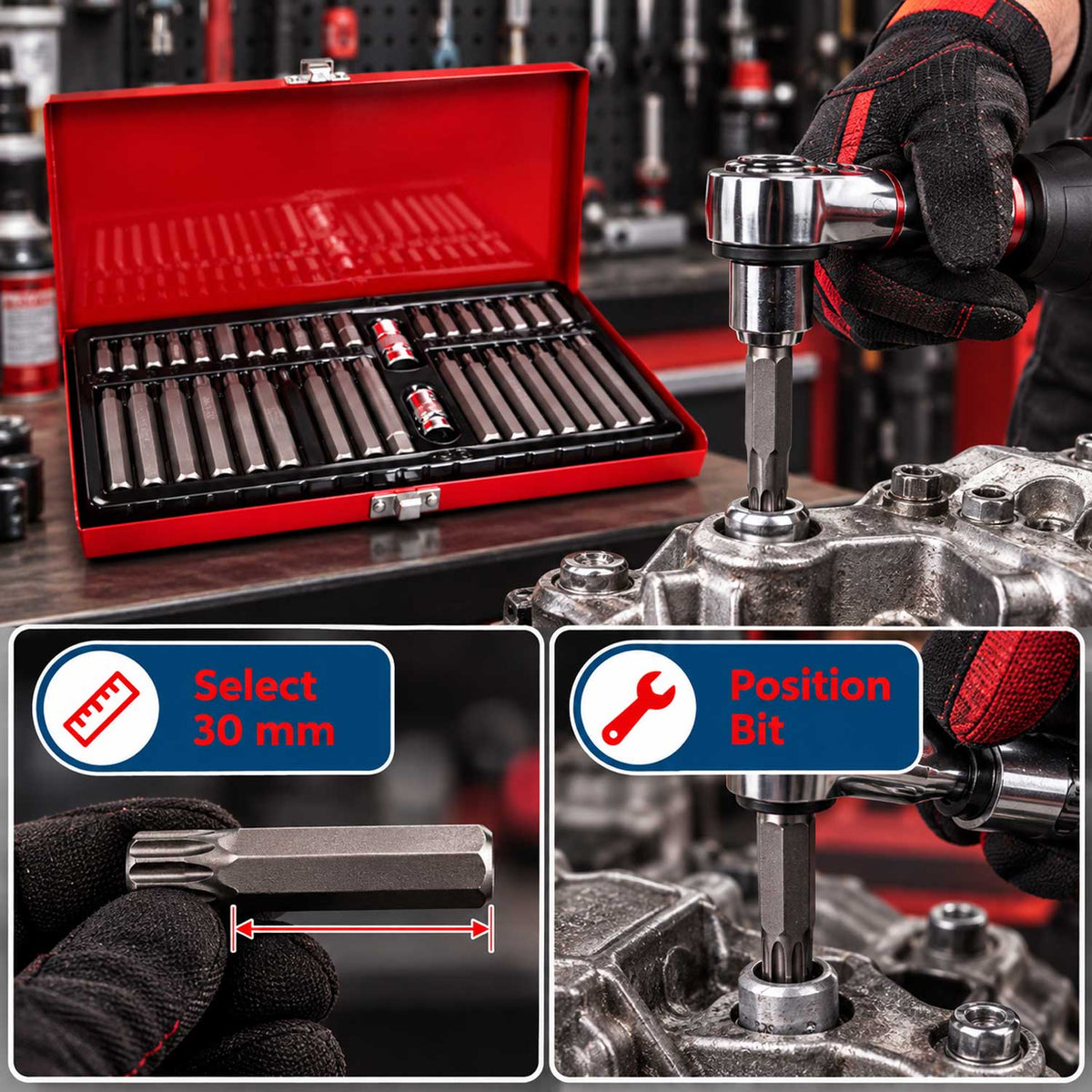 Sada bitov Imbus, Torx, XZN, Hex, Spline, 40ks, v kovovom kufríku, Gebo Tools