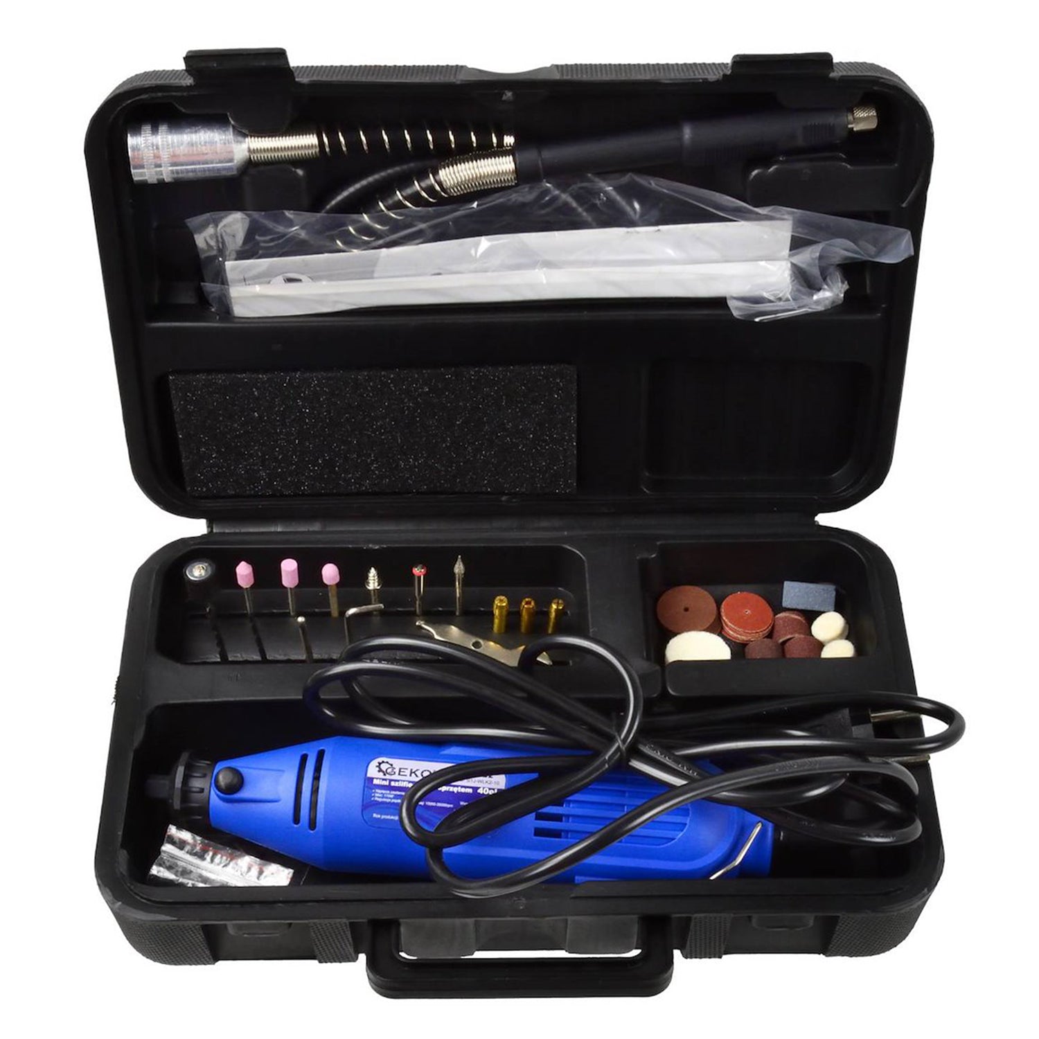 Mini priama brúska s príslušenstvom, 40ks, 220V, Geko