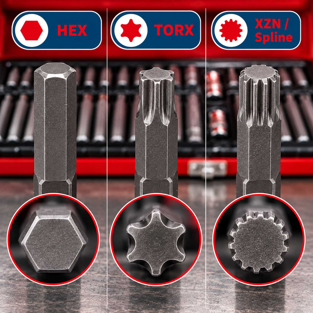 Sada bitov Imbus, Torx, XZN, Hex, Spline, 40ks, v kovovom kufríku, Gebo Tools