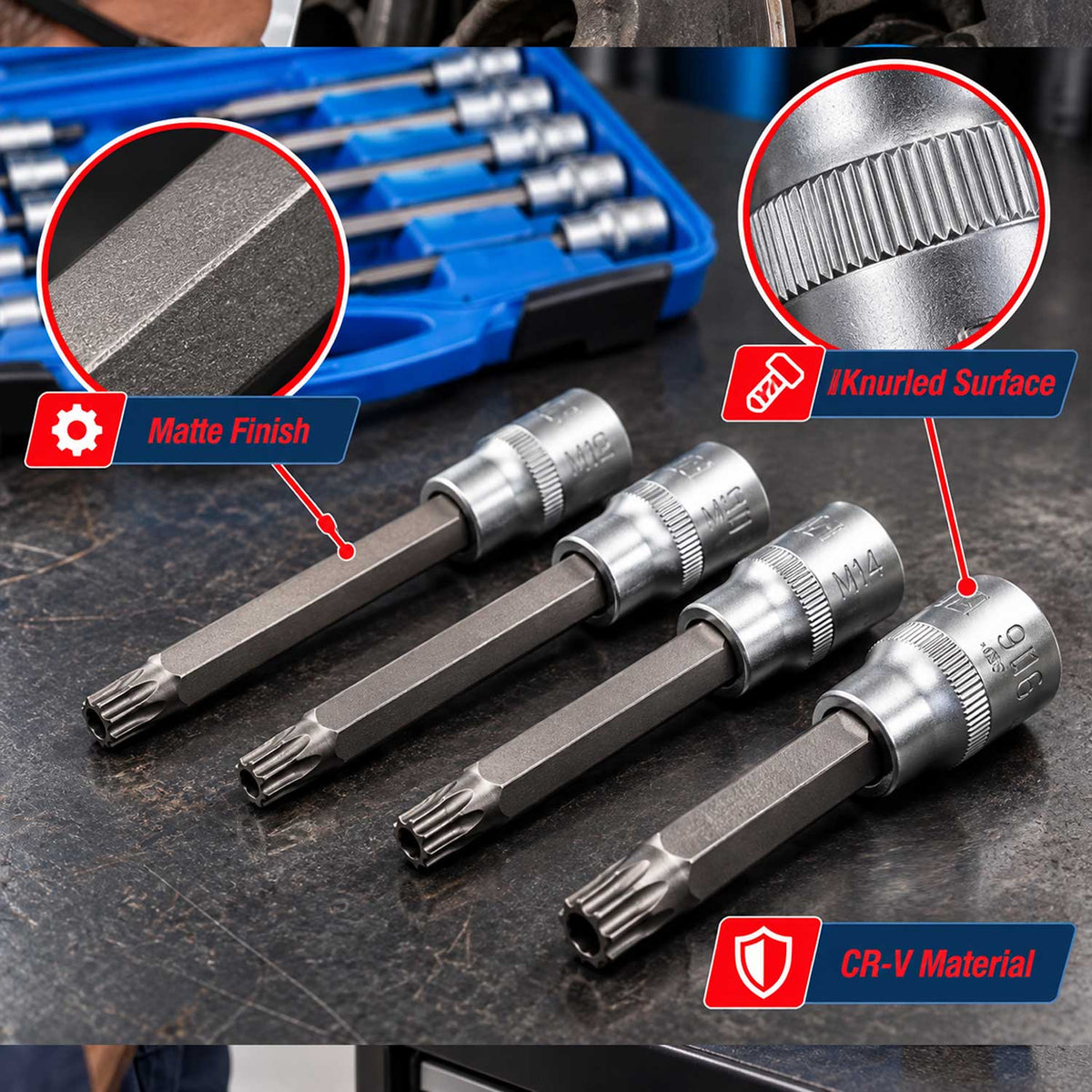 Sada nástrčných kľúčov - hlavíc s bitmi XZN M Spline, 1/2'', 26ks Gebo Tools