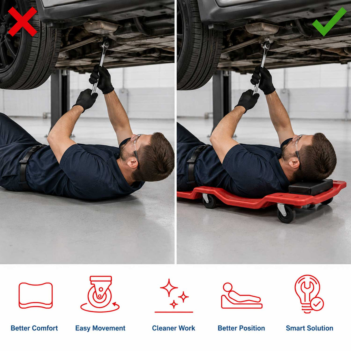 Montážne ležadlo pre automechanikov červené Gebo Tools