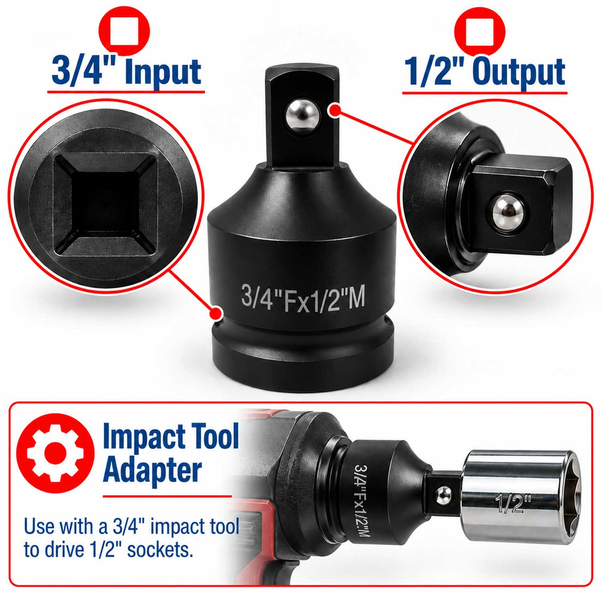 Rázový adaptér - redukcia 3/4'' 1/2'' Gebo Tools