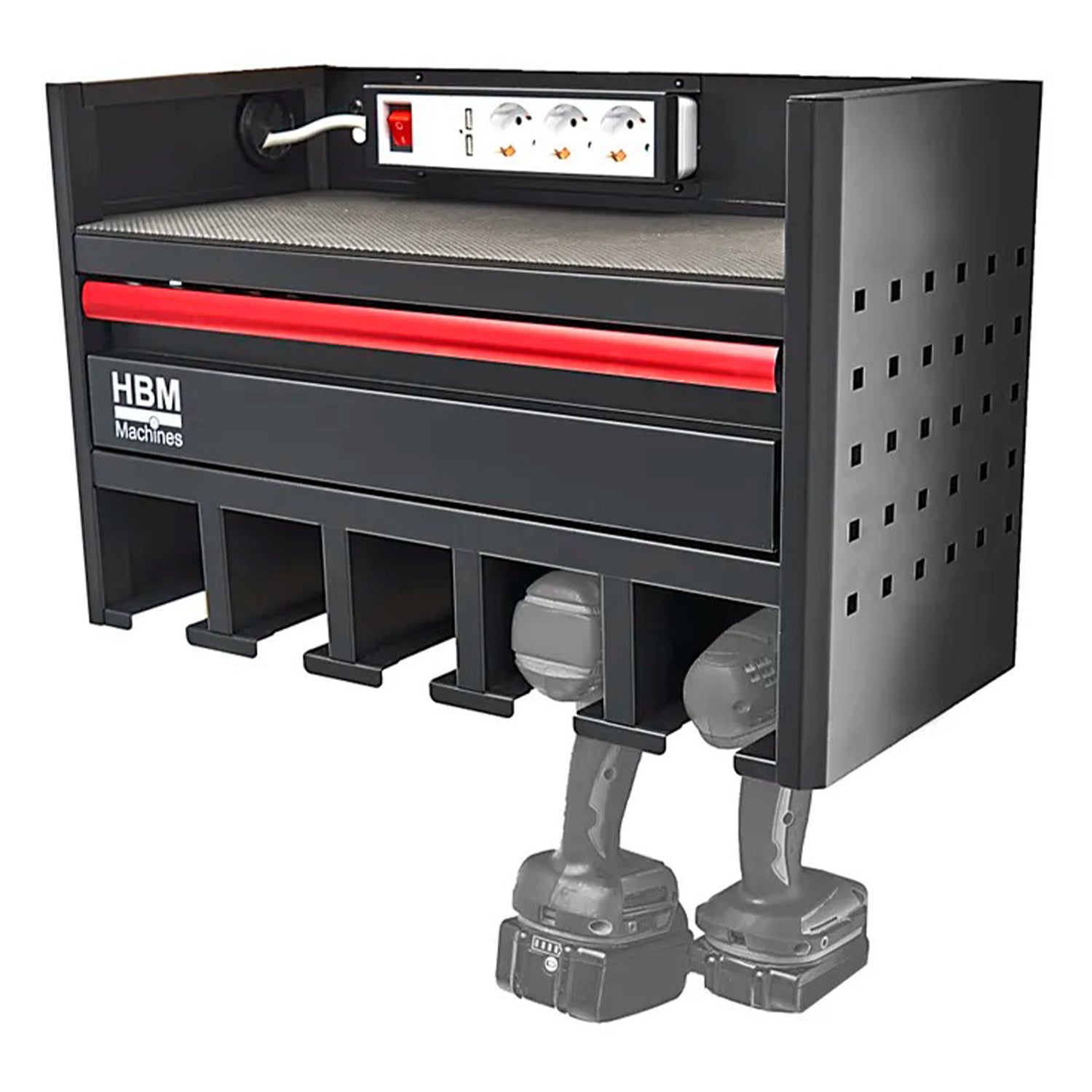 Závesná skriňa - nástenný organizér na elektrické a pneumatické náradie, 1 šuflík, zásuvka 220V