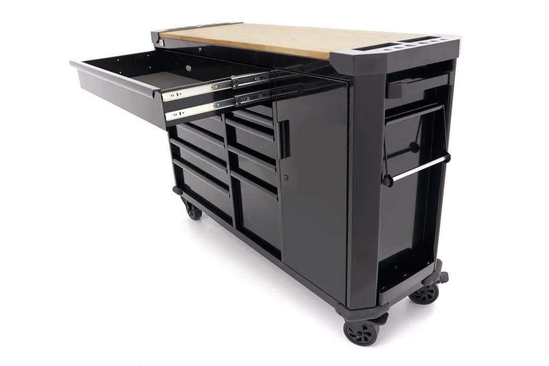 Profesionálna kovová skriňa 10 zásuviek mobilný vozík pracovný stôl 147cm, masívna drevená doska HBM holandsko