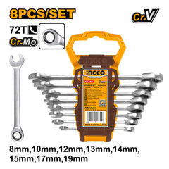 Sada kombinovaných očko-plochých kľúčov s račňou 8 - 19mm Ingco