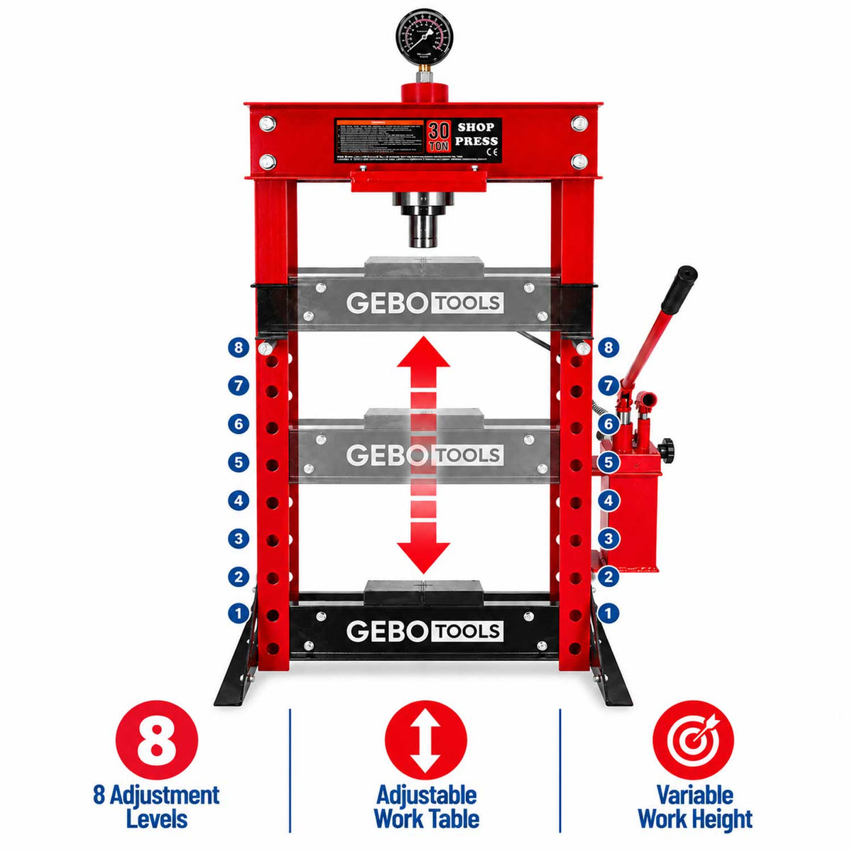 Hydraulický lis s dvojstupňvým čerpadlom 30t, Gebo Tools