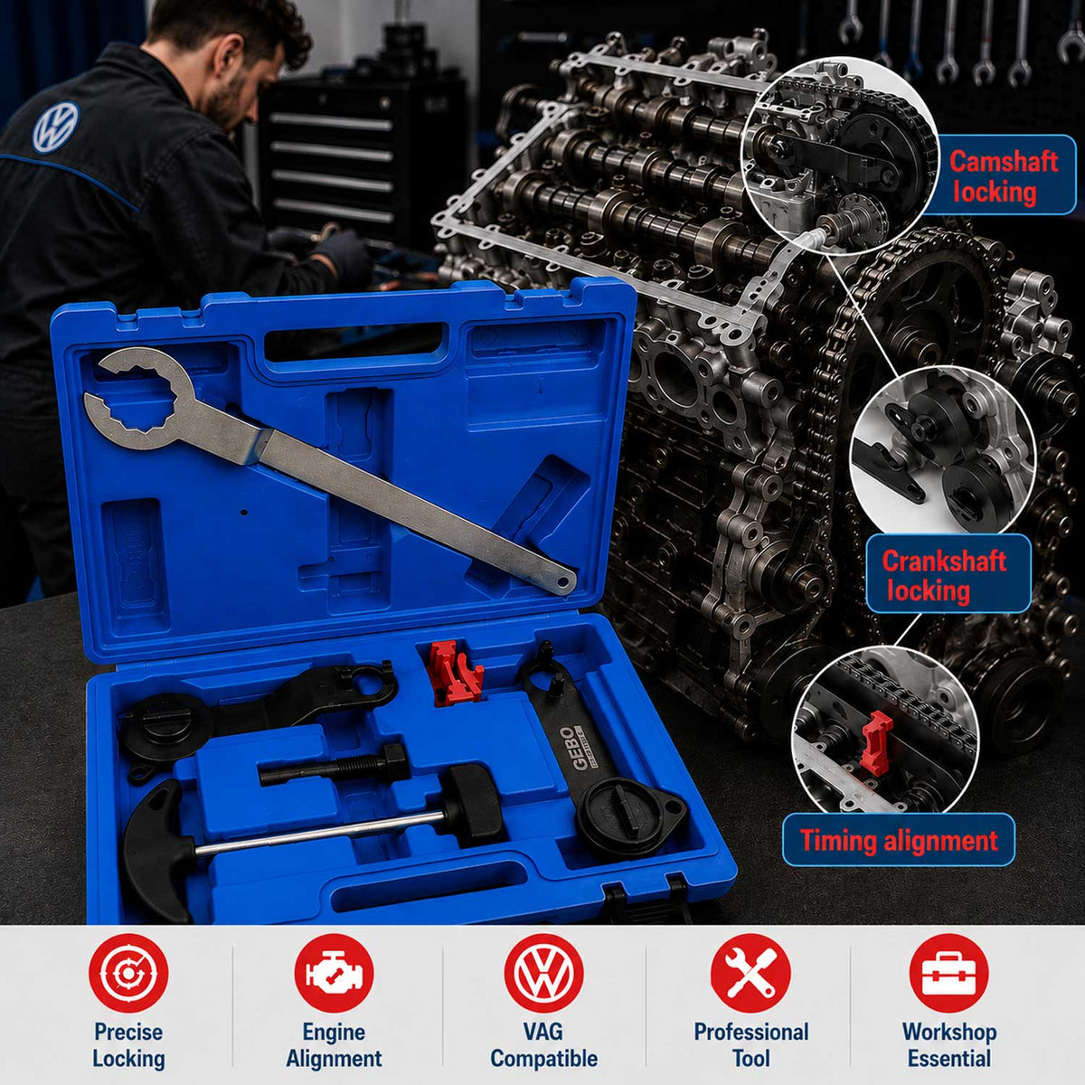 Aretačná sada rozvodov VAG 1.0 1.2 1.4 TSI TSFI TGI Gebo Tools